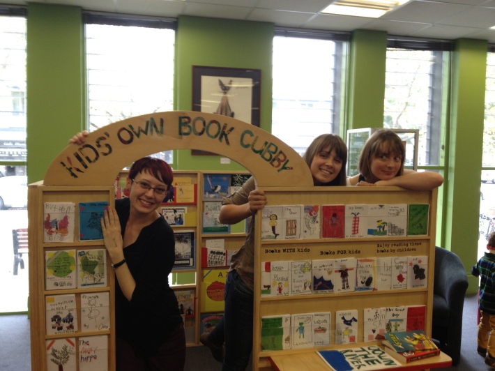 Author HJ Harper, Briony Barr from Kids Own Publishing and Myself with our travelling 'Book Cubby', full of books by children for children
